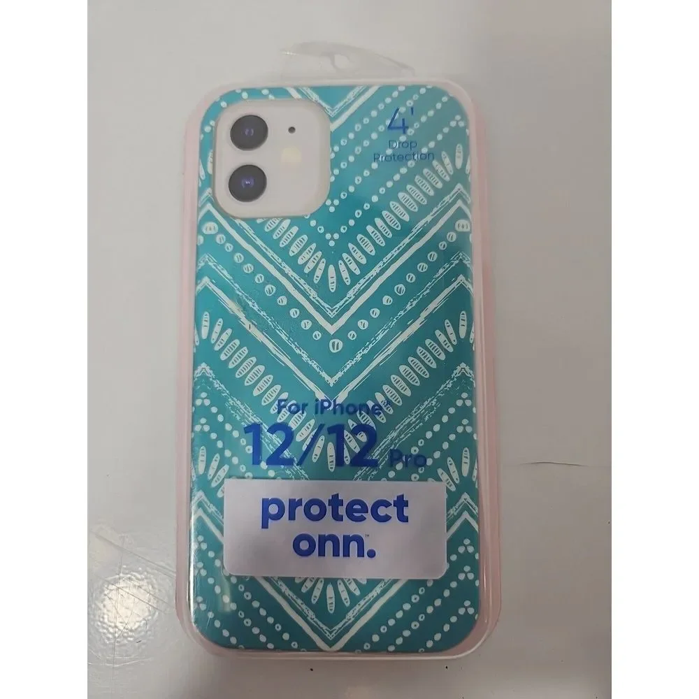 onn. iPhone Phone Case 12 /‎ 12 Pro Durable Gel Aztec Print Cellphone Protector